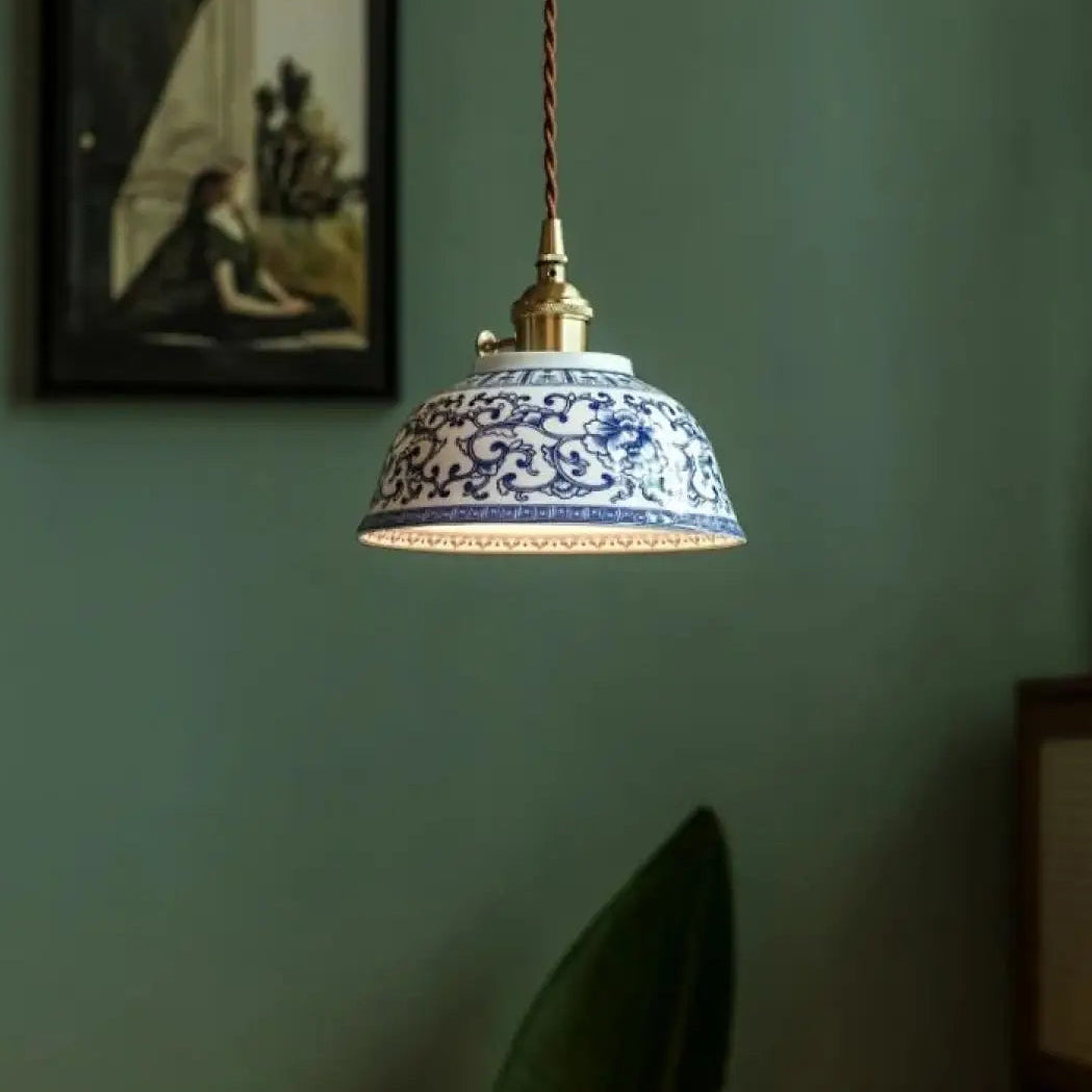Suspension en céramique fleurie, style salon de thé, huit modèles