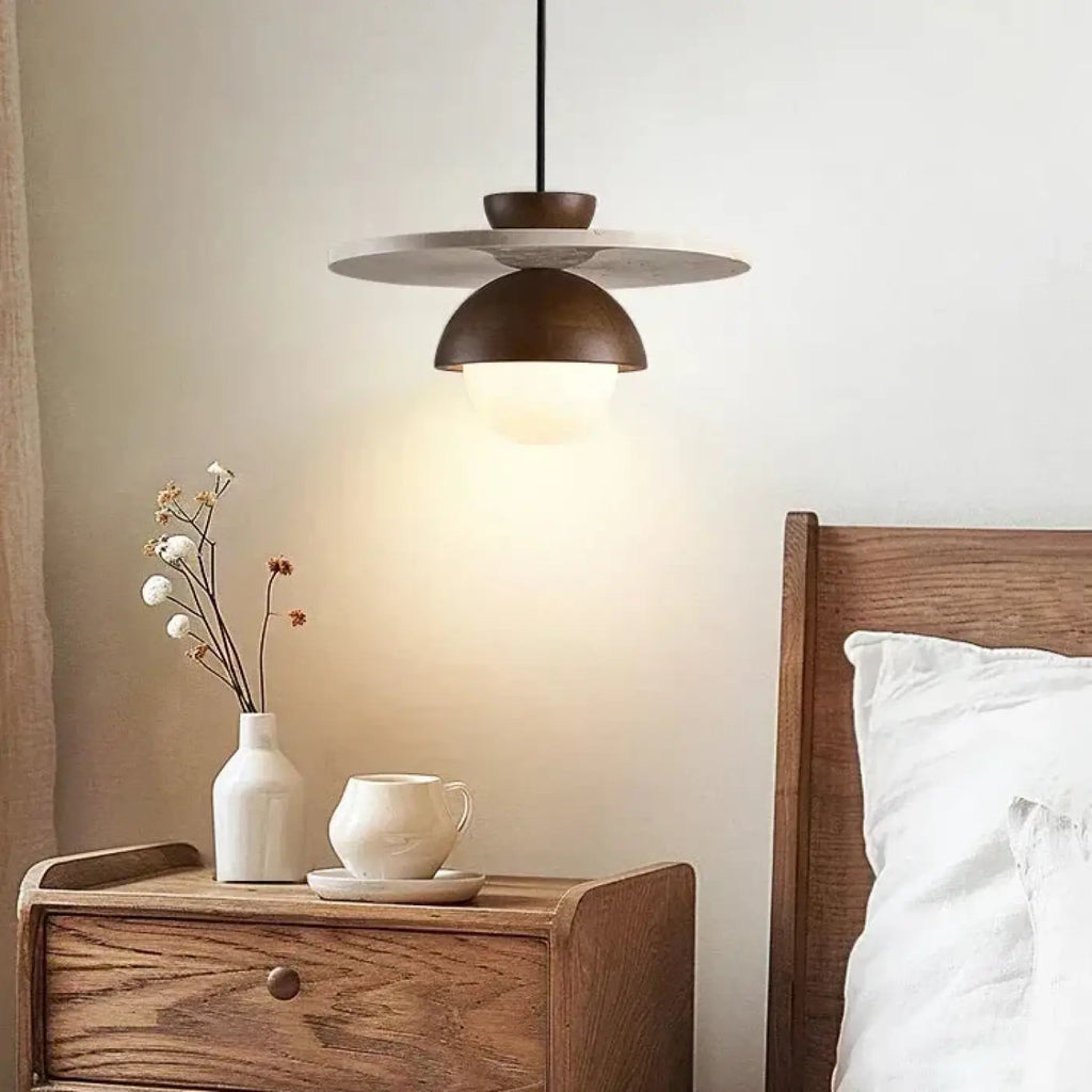 Suspension scandinave à base en bois et verre, trois teintes