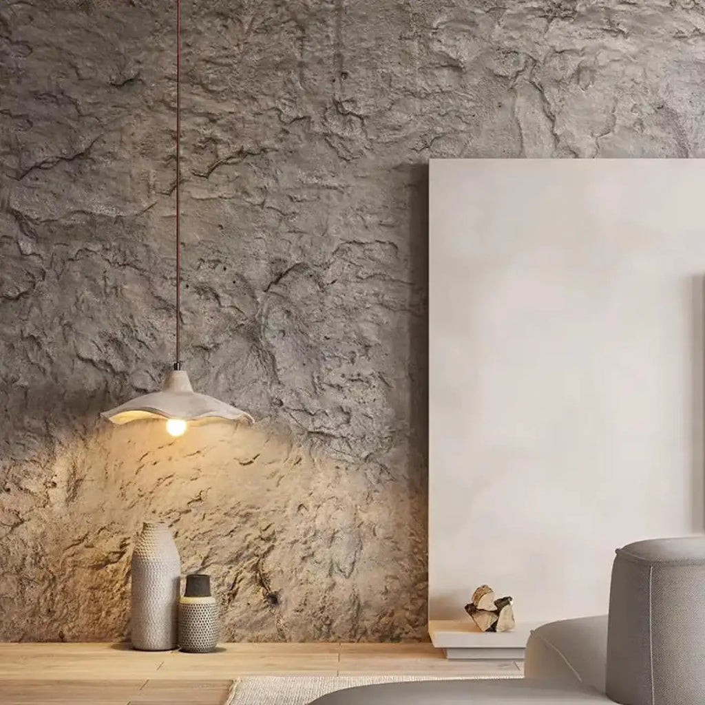 Suspension scandinave beige à détail bois, une à trois lampes