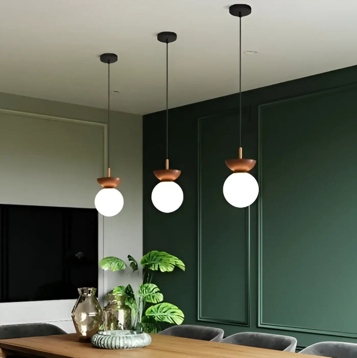 Suspension scandinave à globe en verre opale, beige ou marron
