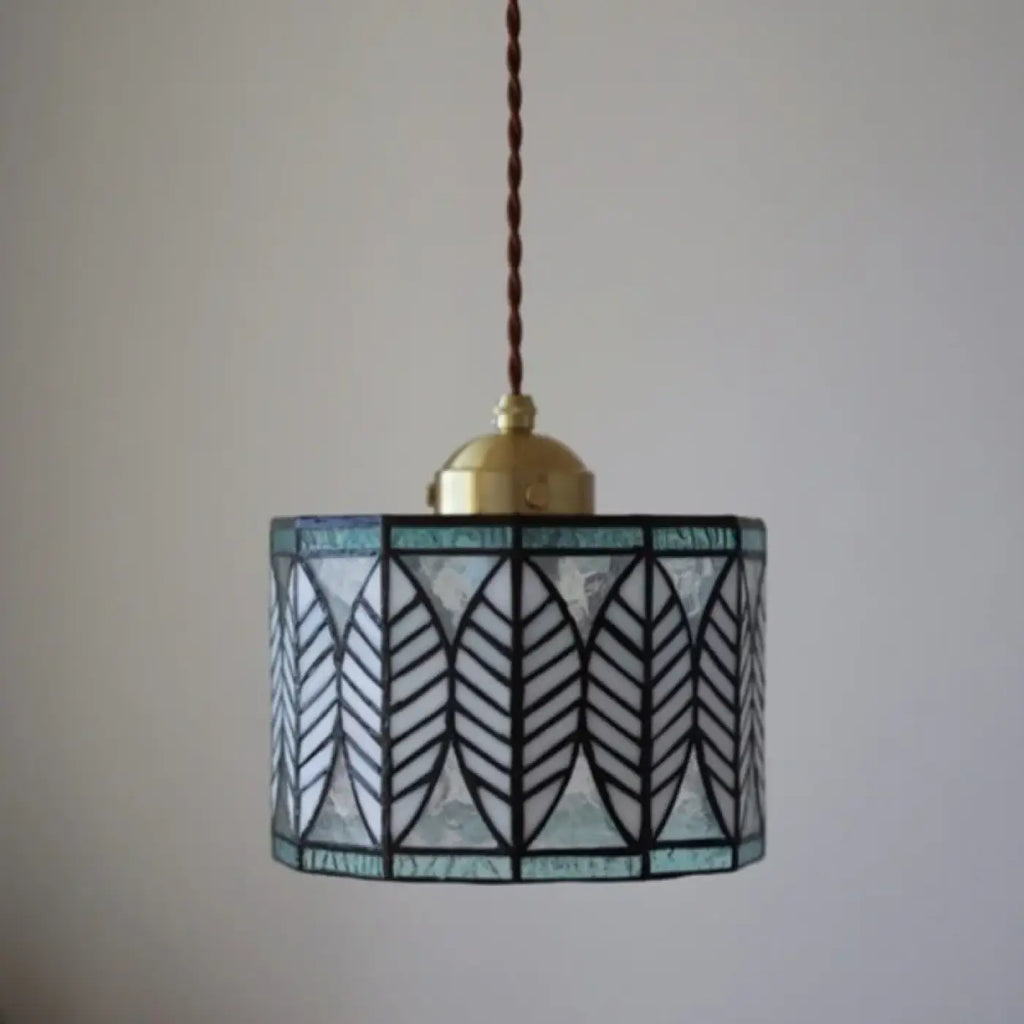 Suspension façon vitrail en verre, motif de feuilles, bleu ou ambre, bleu