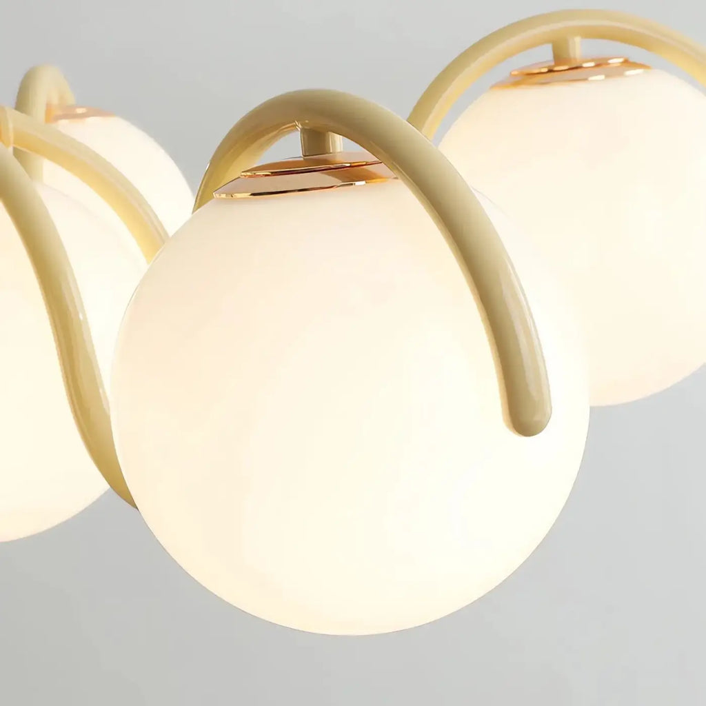 Suspension six boules blanches, support rouge ou blanc