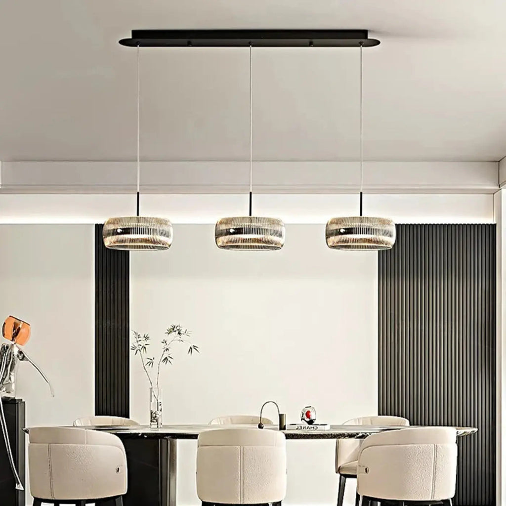Suspension en verre transparent sur support noir, tailles S et M