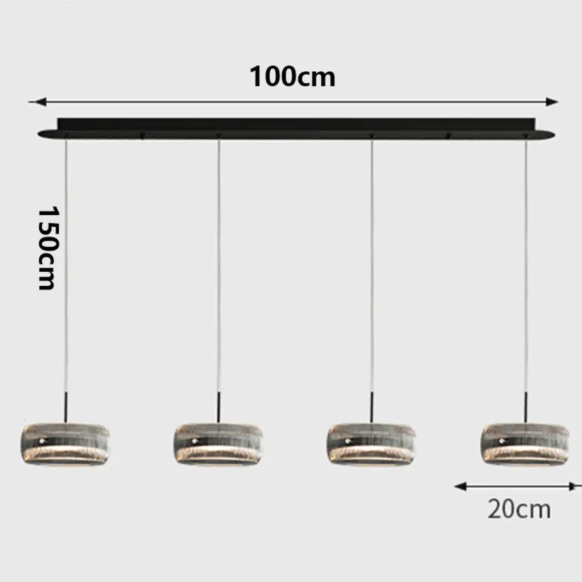 Suspension en verre transparent sur support noir, tailles S et M