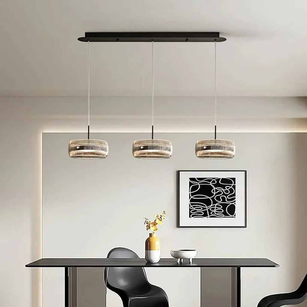 Suspension en verre transparent sur support noir, tailles S et M