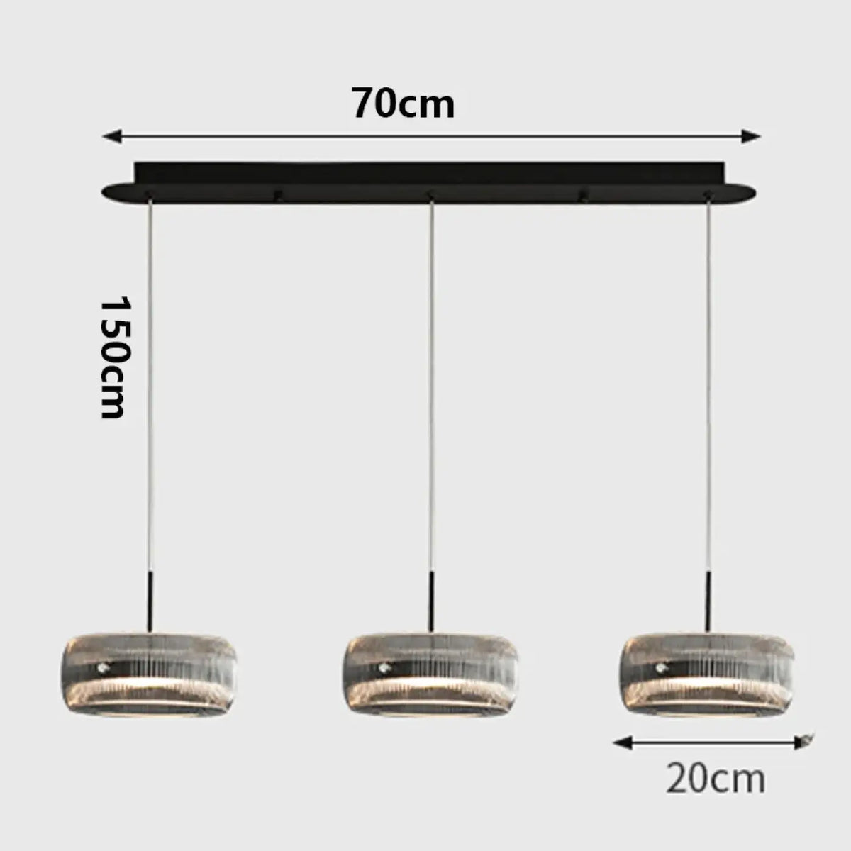 Suspension en verre transparent sur support noir, tailles S et M