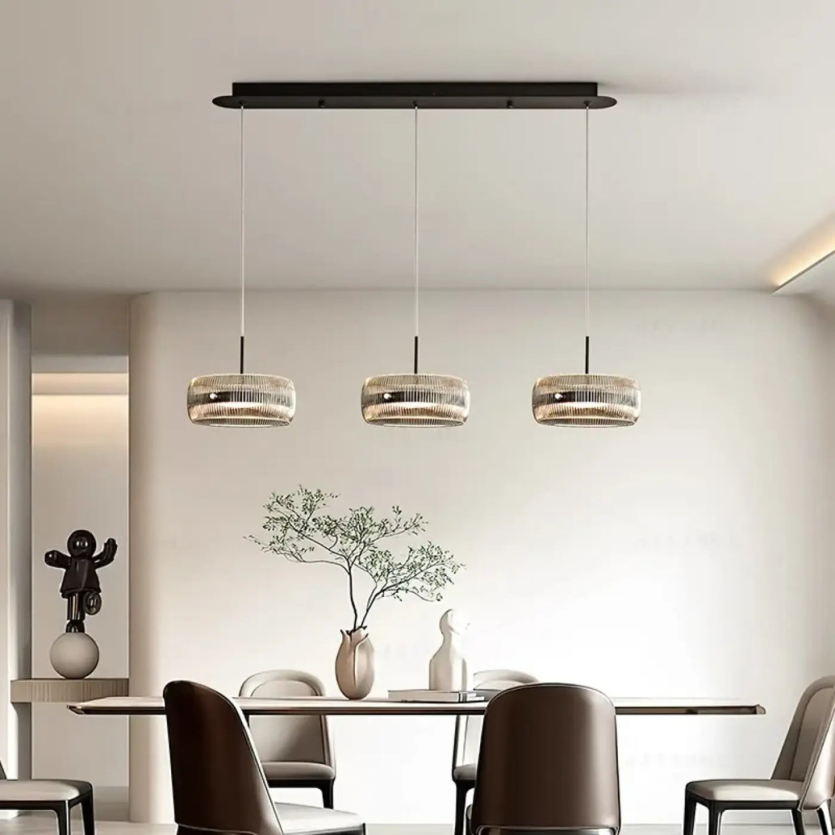 Suspension en verre transparent sur support noir, tailles S et M
