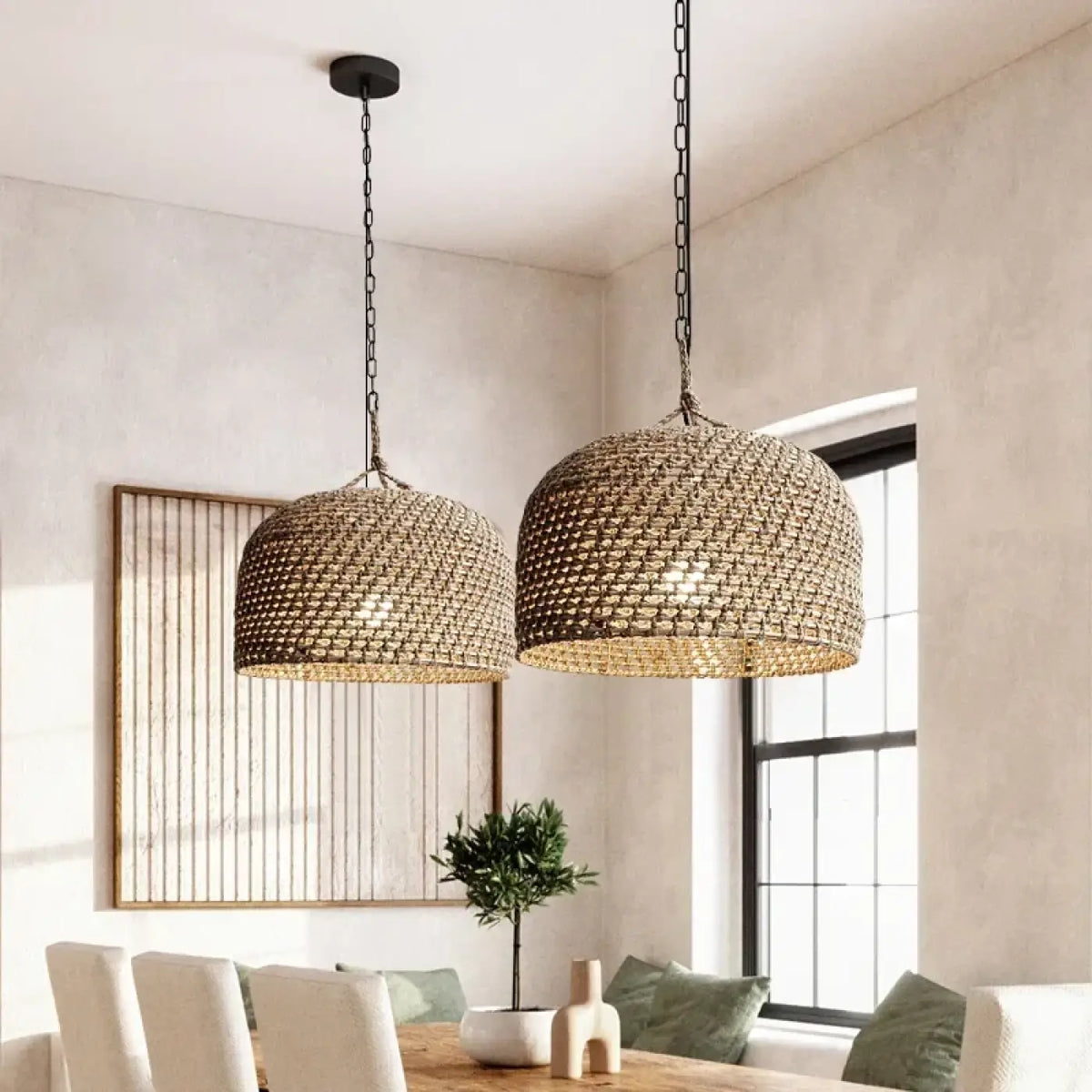 Suspension en osier tissé au design moderne, trois tailles