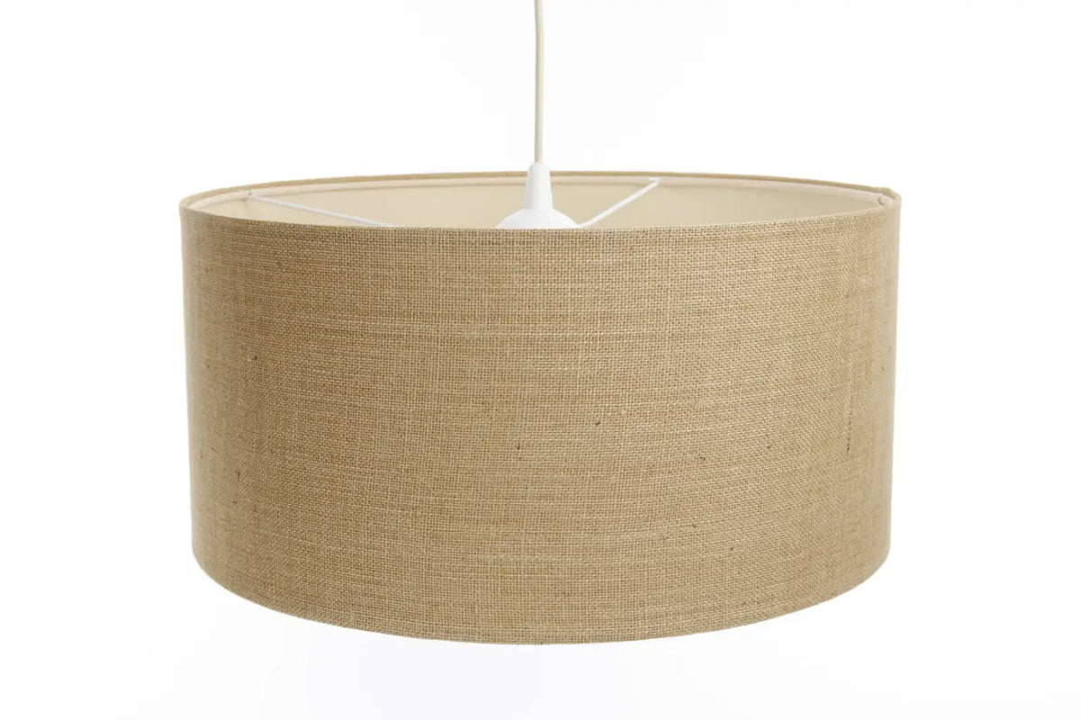 Suspension abat-jour en tissu beige et écru, tailles S à XL
