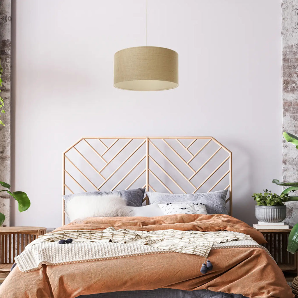 Suspension abat-jour en tissu beige et écru, tailles S à XL