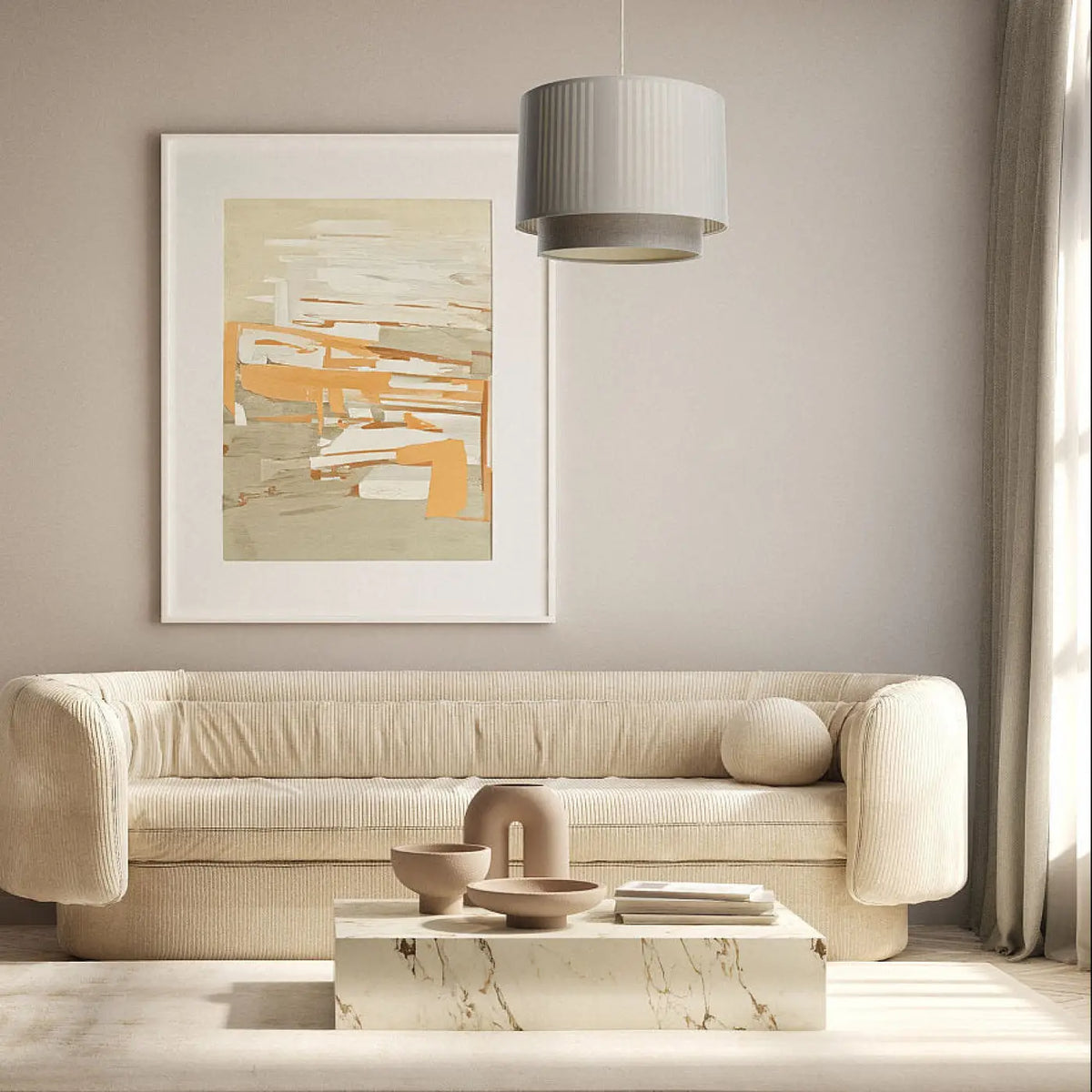 Suspension en tissu beige et écru, trois tailles S, M et L
