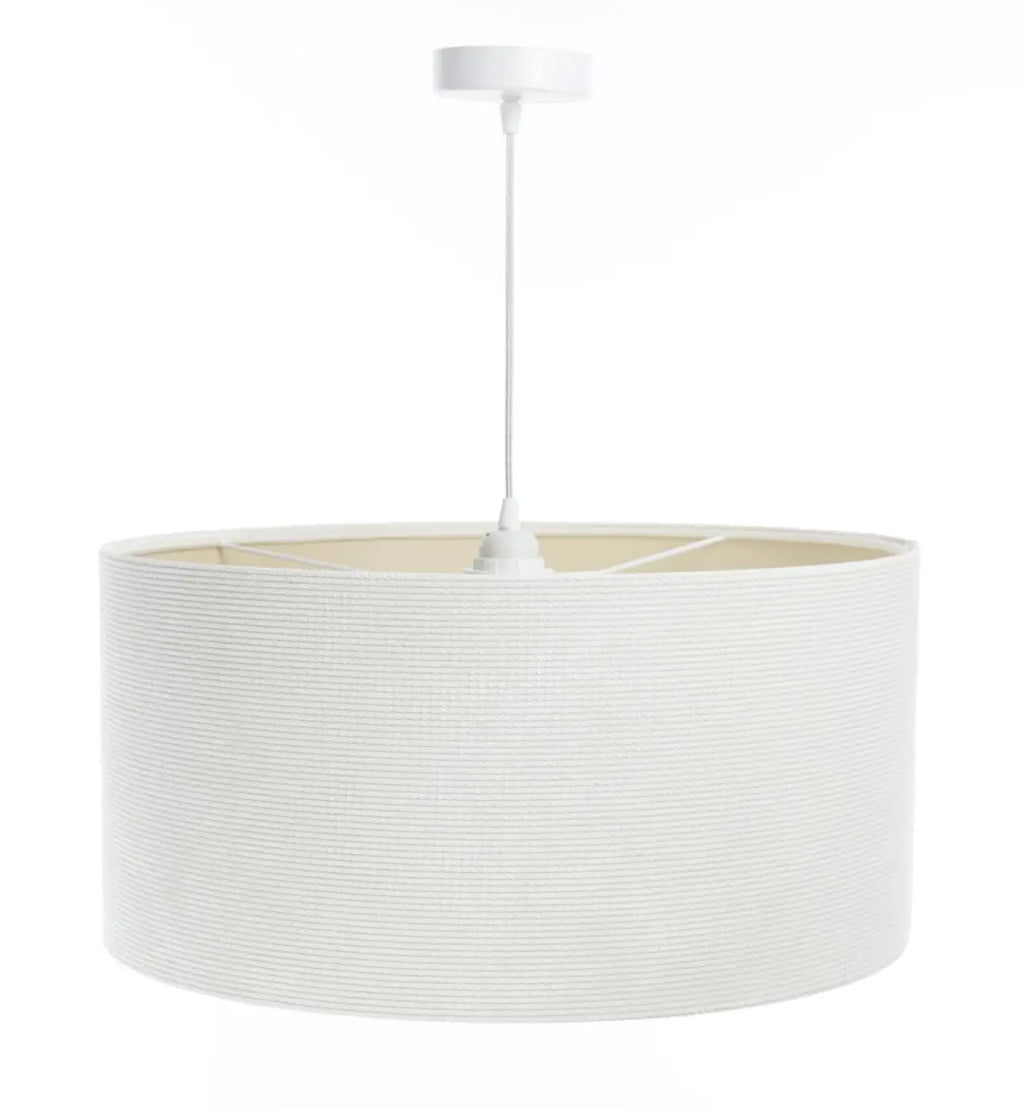Suspension en tissu blanc crème et écru, lumière douce