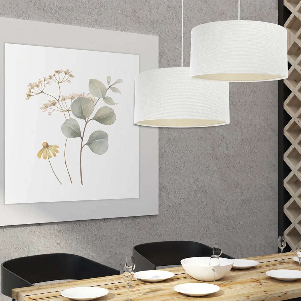 Suspension en tissu blanc crème et écru, lumière douce