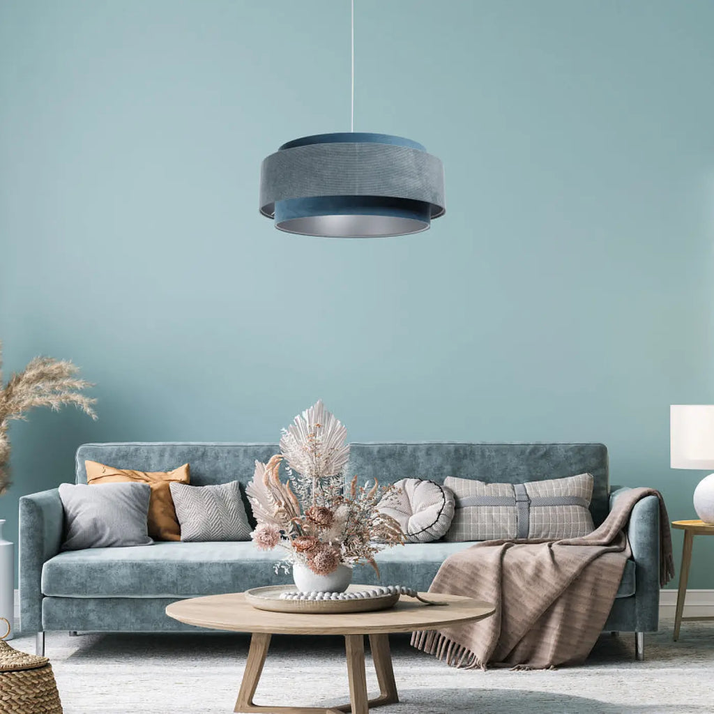 Suspension en tissu bleu clair à intérieur argenté