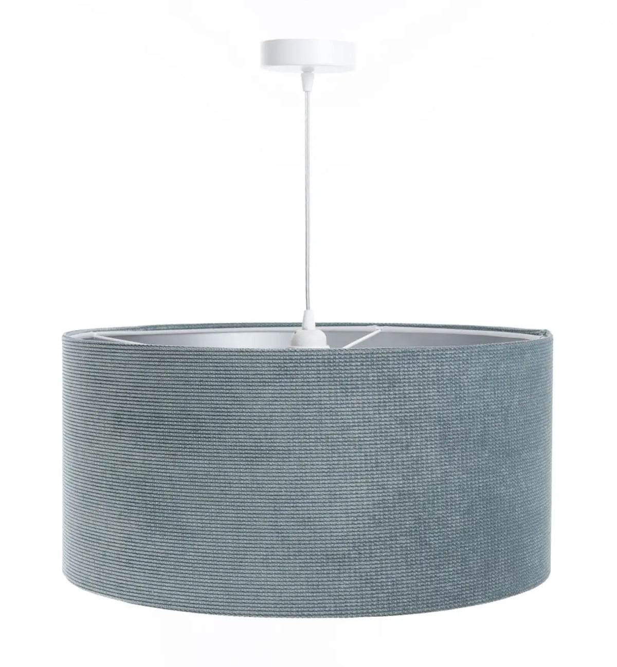Suspension en tissu bleu gris et argent, abat-jour généreux