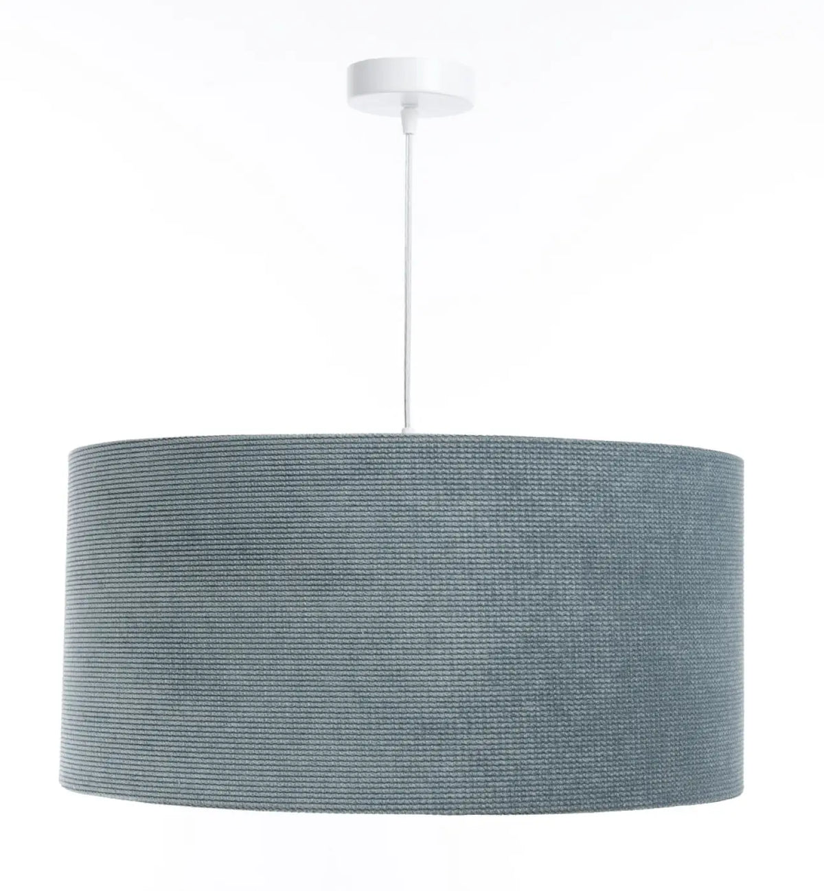 Suspension en tissu bleu gris et argent, abat-jour généreux