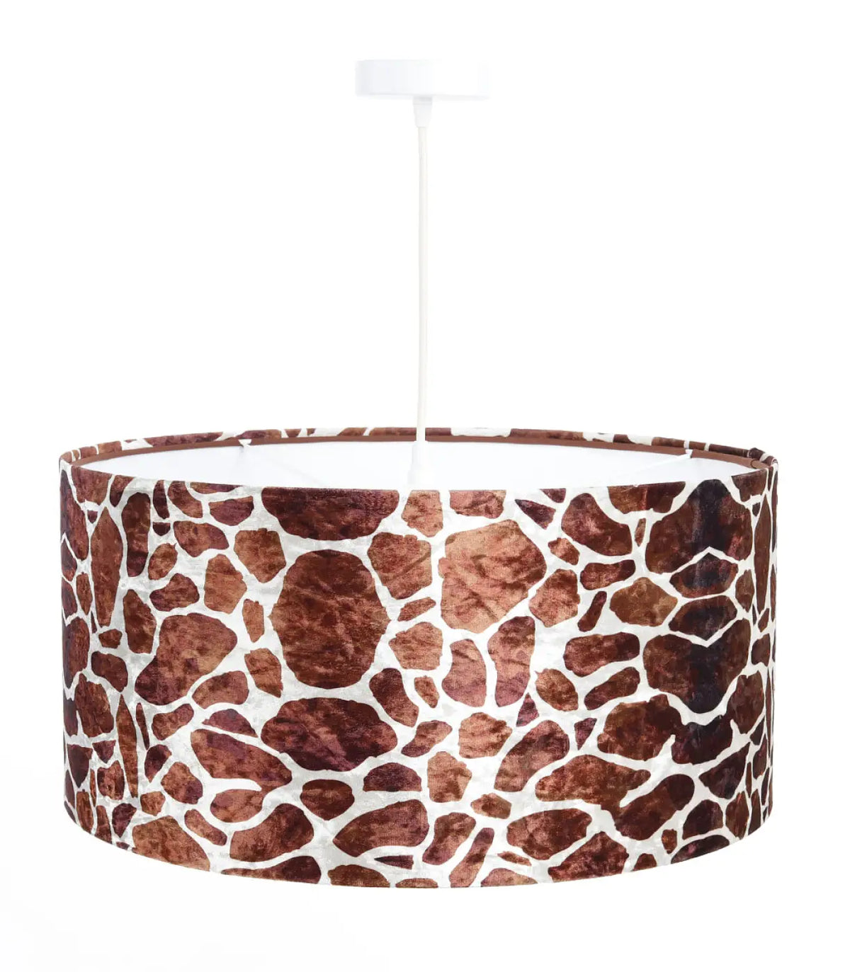 Suspension motif girafe marron et blanc, abat-jour en tissu