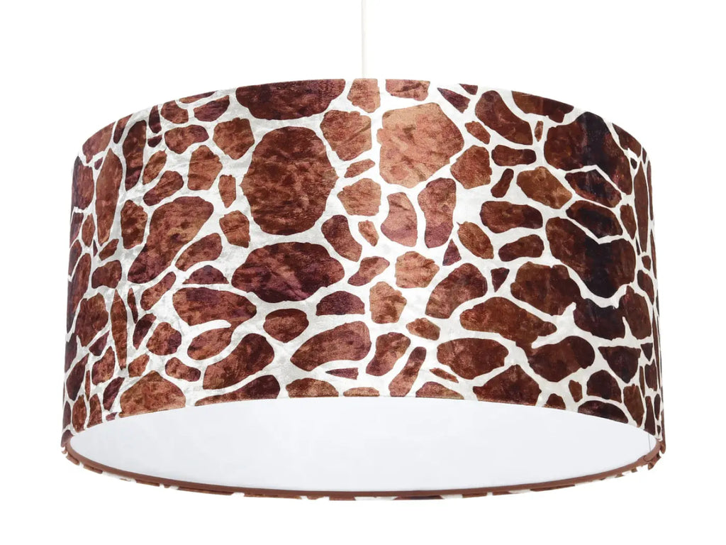 Suspension motif girafe marron et blanc, abat-jour en tissu