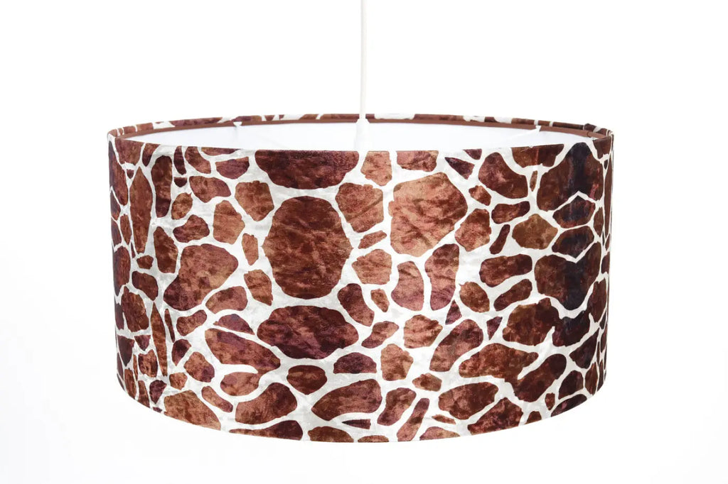 Suspension motif girafe marron et blanc, abat-jour en tissu