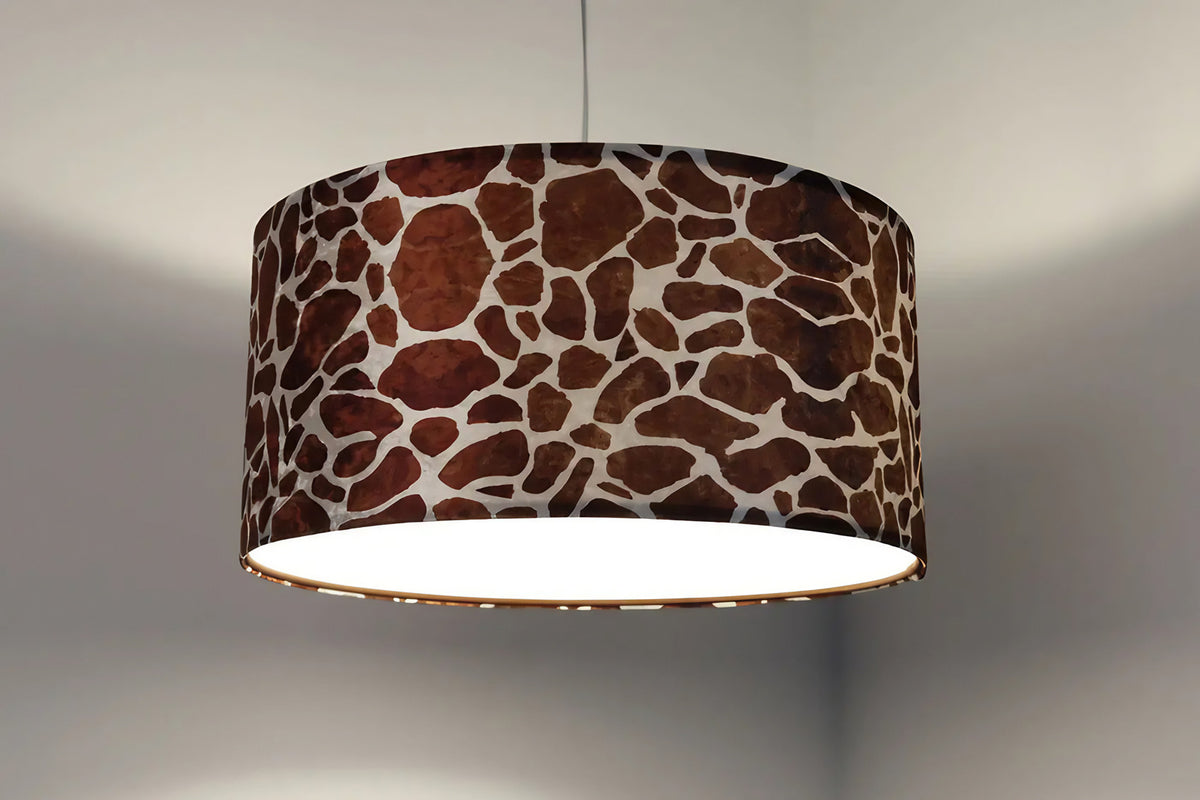 Suspension motif girafe marron et blanc, abat-jour en tissu