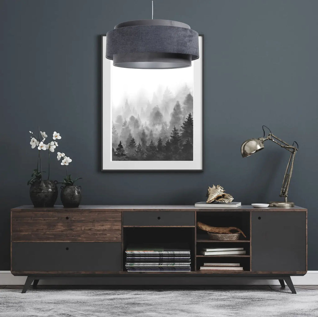 Suspension en tissu graphite et argent, style contemporain