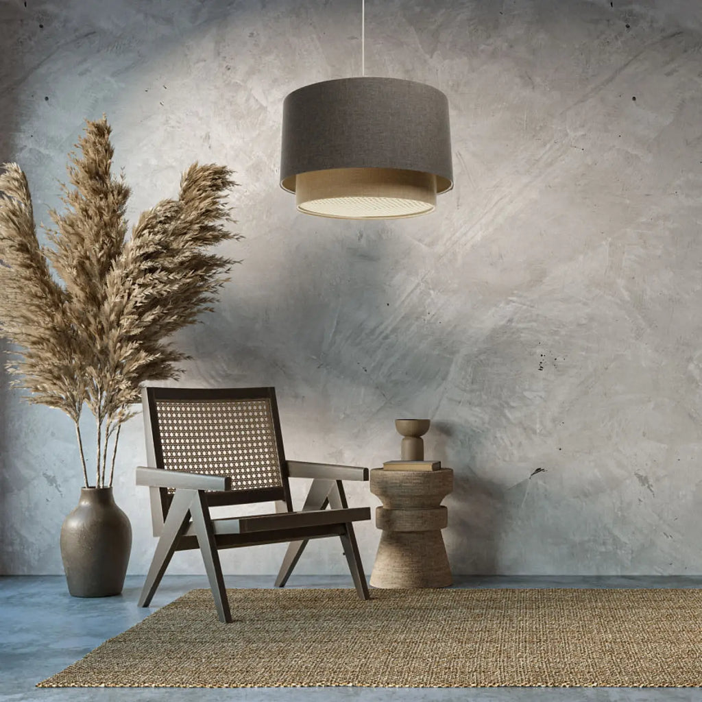 Suspension en tissu graphite et beige, tailles S, M ou L