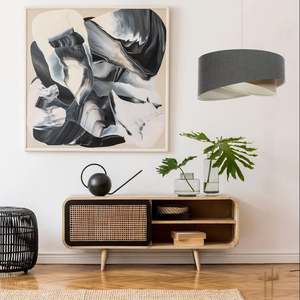 Suspension sculpturale en tissu graphite et beige, 4 tailles