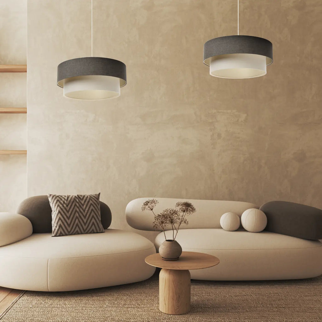 Suspension en tissu graphite et crème, forme arrondie, S, M, L