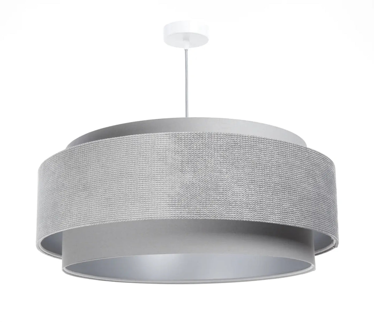 Suspension en tissu gris et argent, sobre et lumineuse