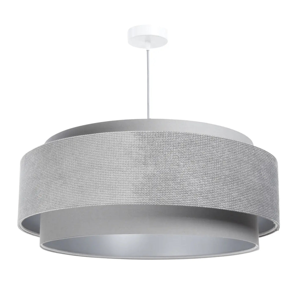 Suspension en tissu gris et argent, sobre et lumineuse