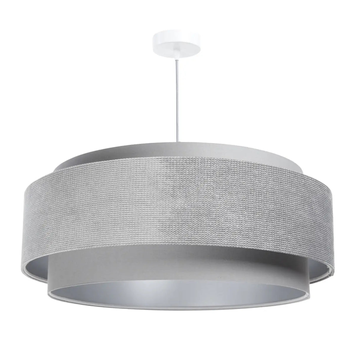 Suspension en tissu gris et argent, sobre et lumineuse