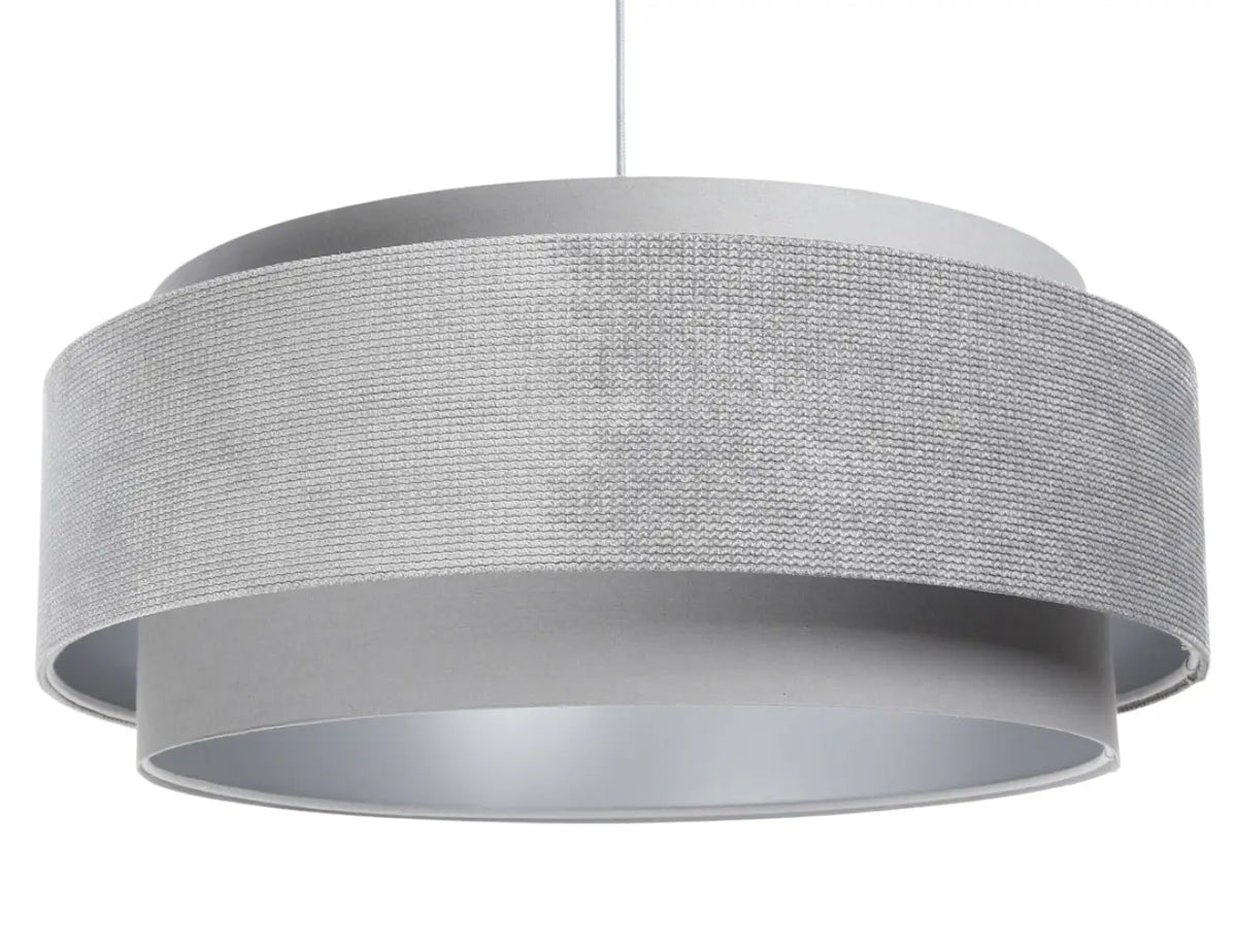 Suspension en tissu gris et argent, sobre et lumineuse