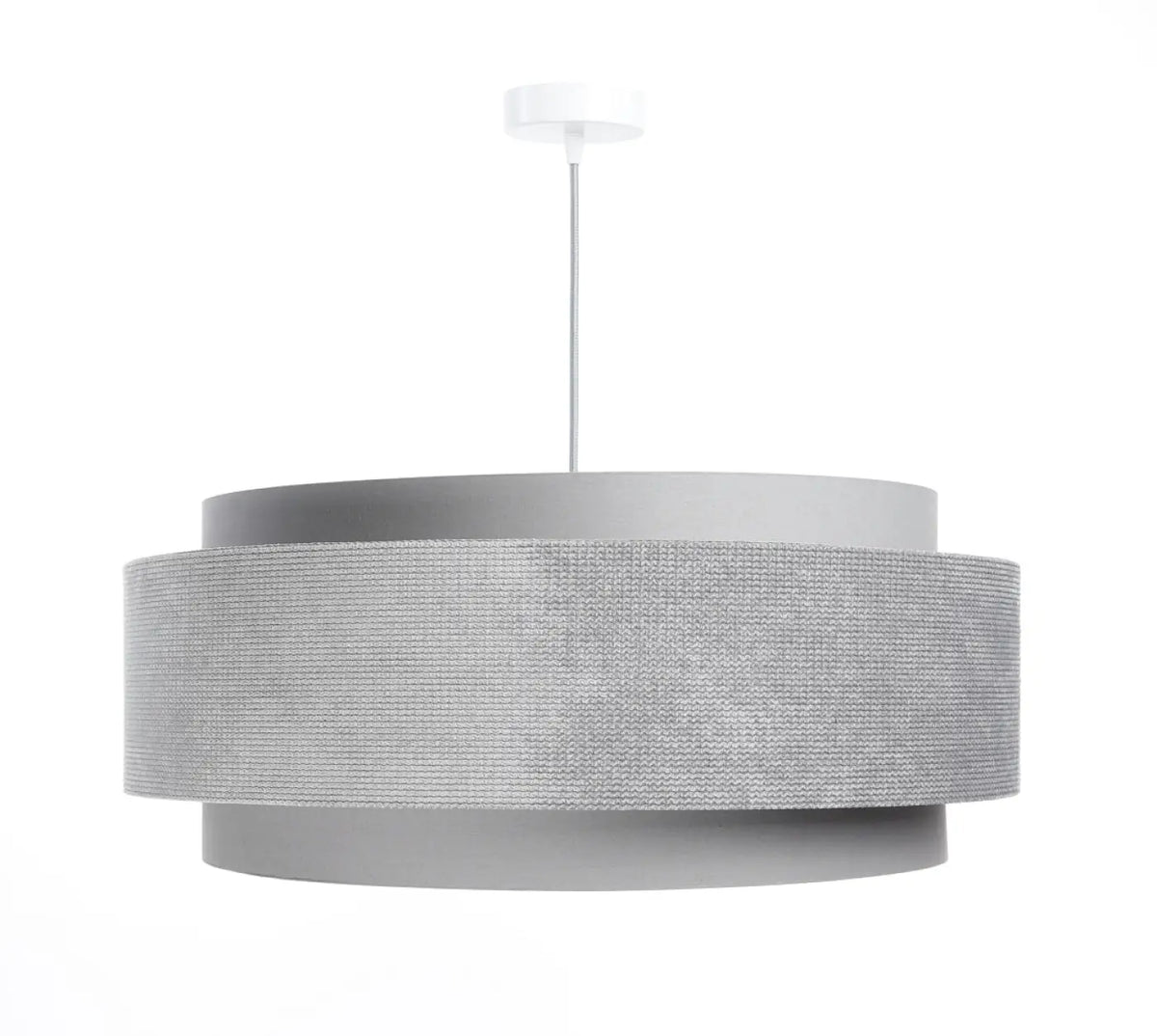 Suspension en tissu gris et argent, sobre et lumineuse