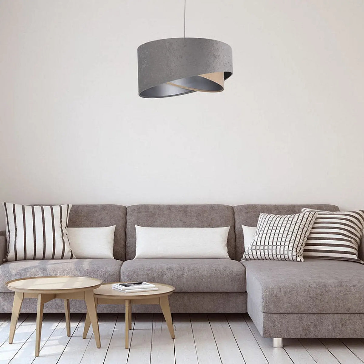Suspension en tissu gris et beige effet velours, intérieur argenté