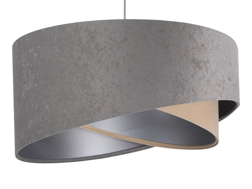 Suspension en tissu gris et beige effet velours, intérieur argenté