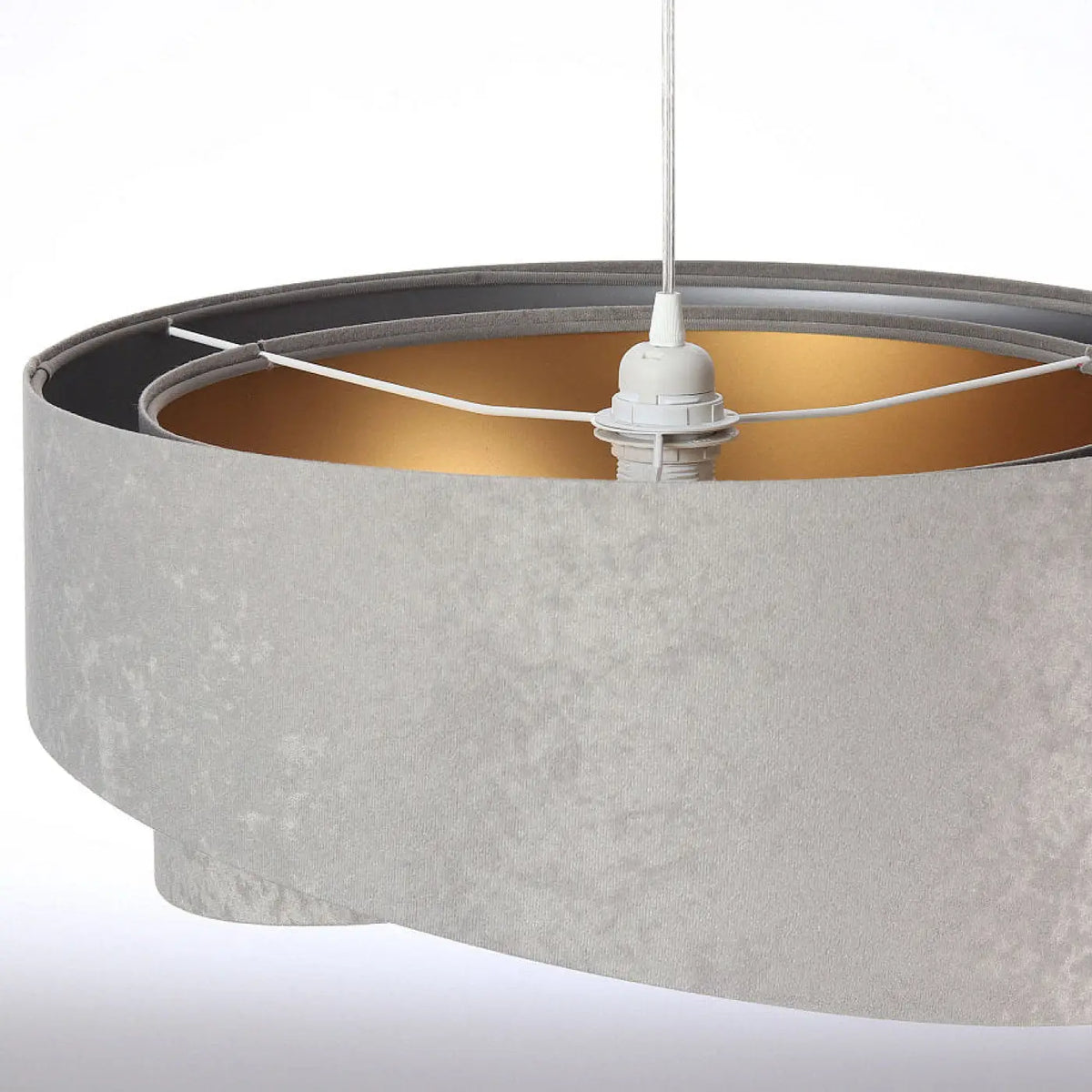 Suspension en tissu gris clair effet velours, intérieur doré, 50 cm
