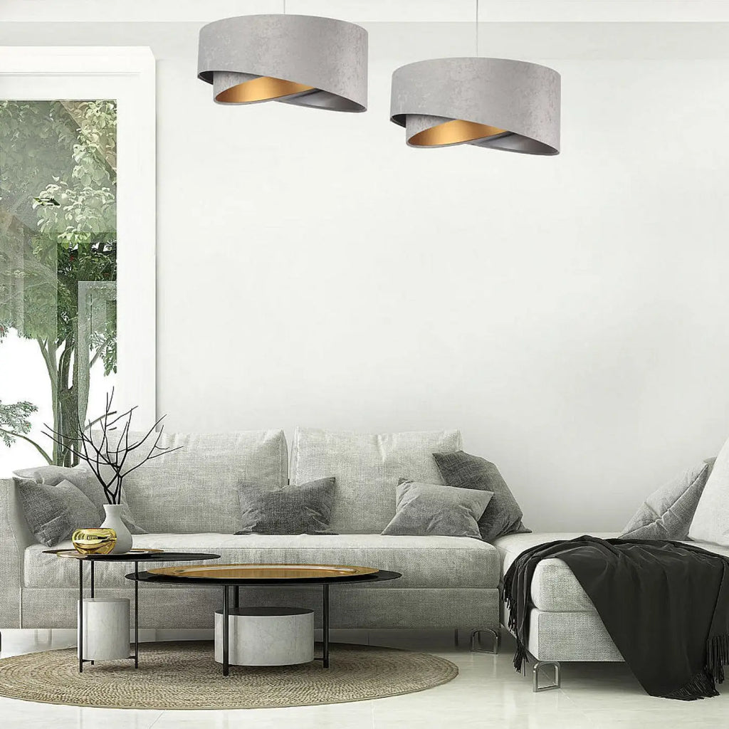 Suspension en tissu gris clair effet velours, intérieur doré, 50 cm