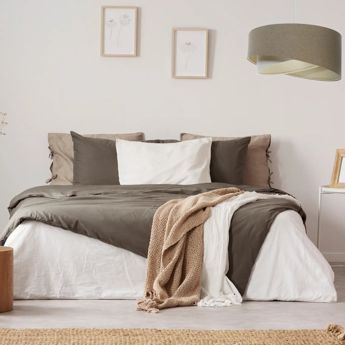 Suspension en tissu gris marron et crème, jeu de volumes, S à XL