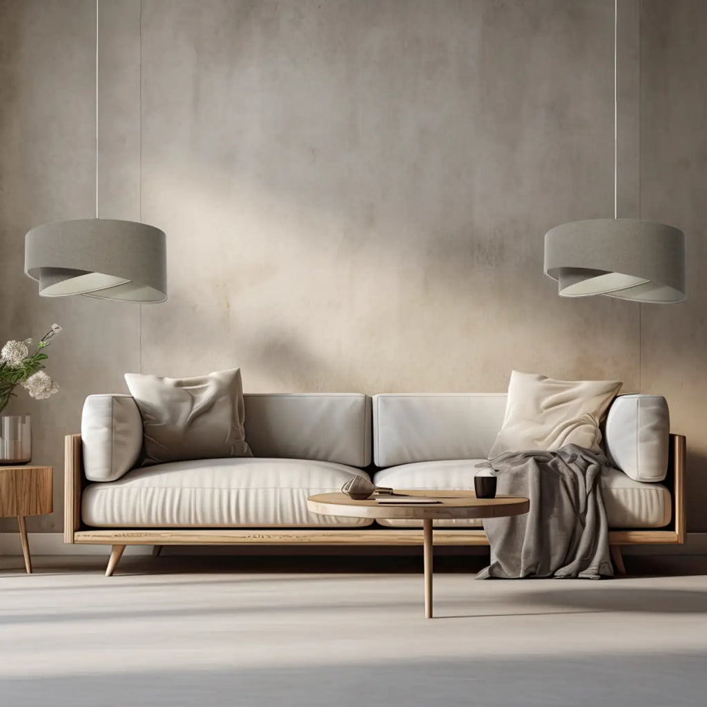 Suspension en tissu gris marron et écru, design sculptural, S à XL