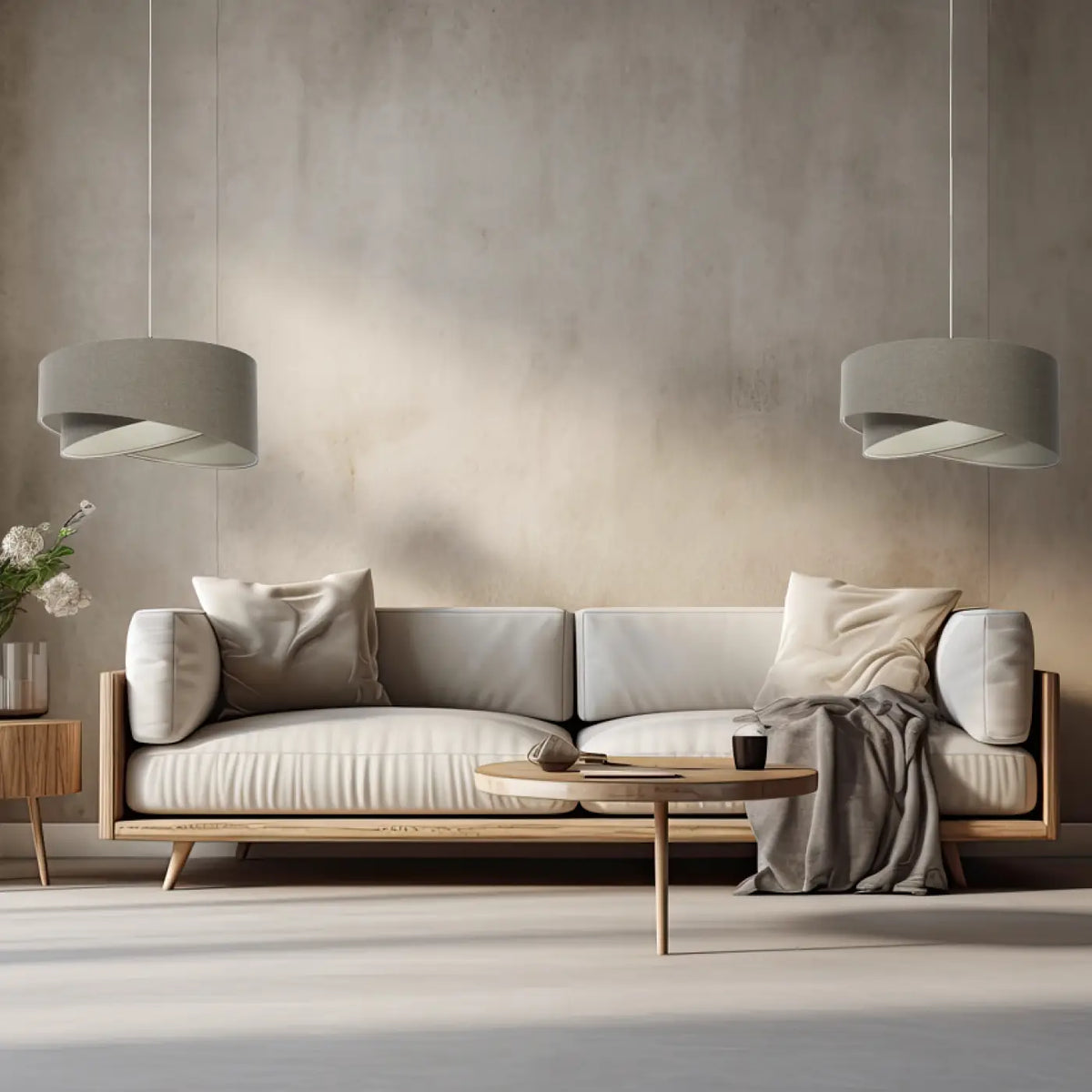 Suspension en tissu gris marron et écru, design sculptural, S à XL
