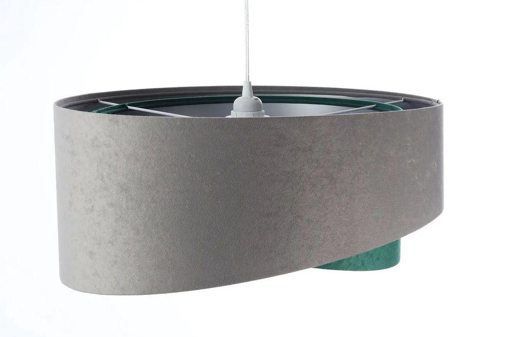 Suspension en tissu gris et vert effet velours, intérieur argenté