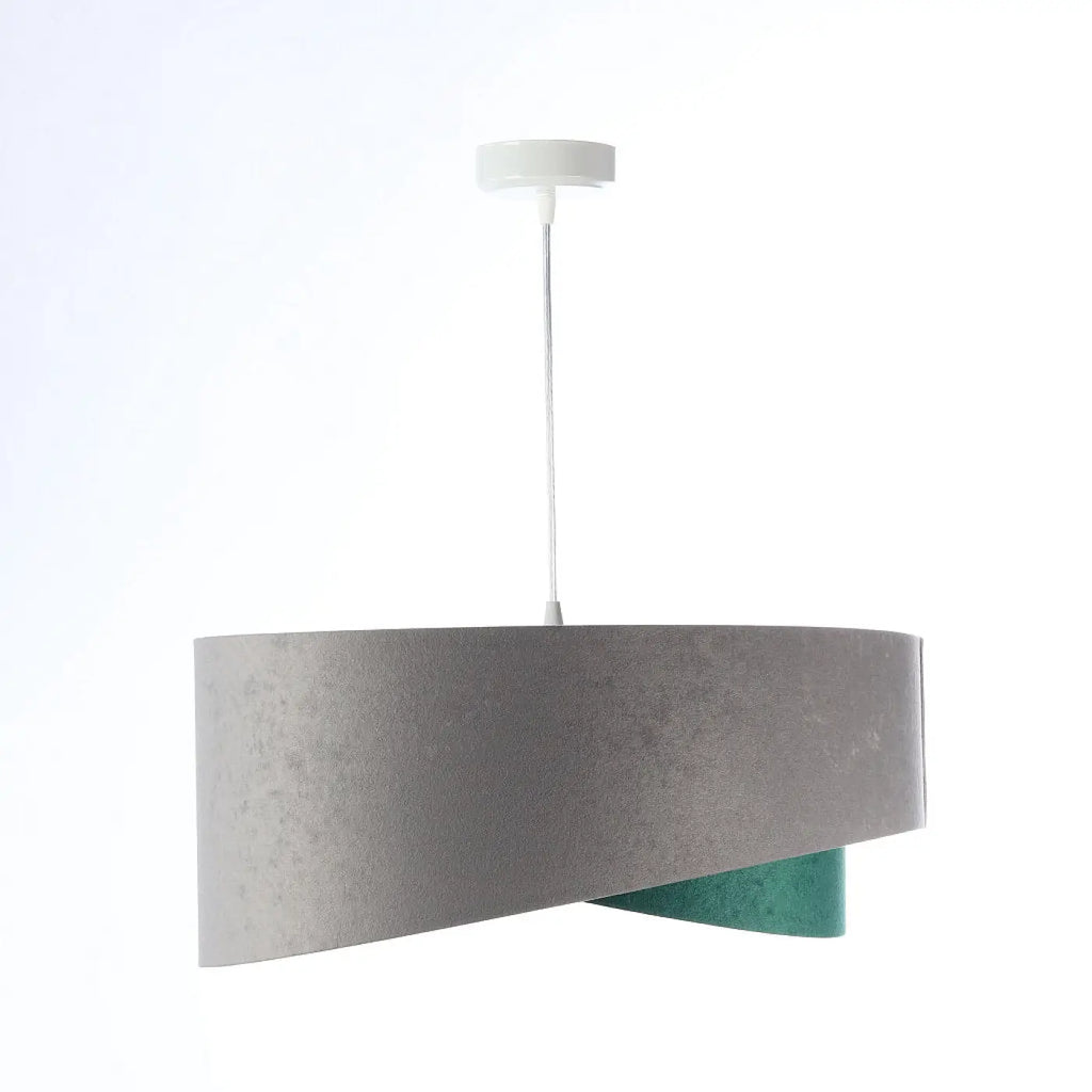 Suspension en tissu gris et vert effet velours, intérieur argenté
