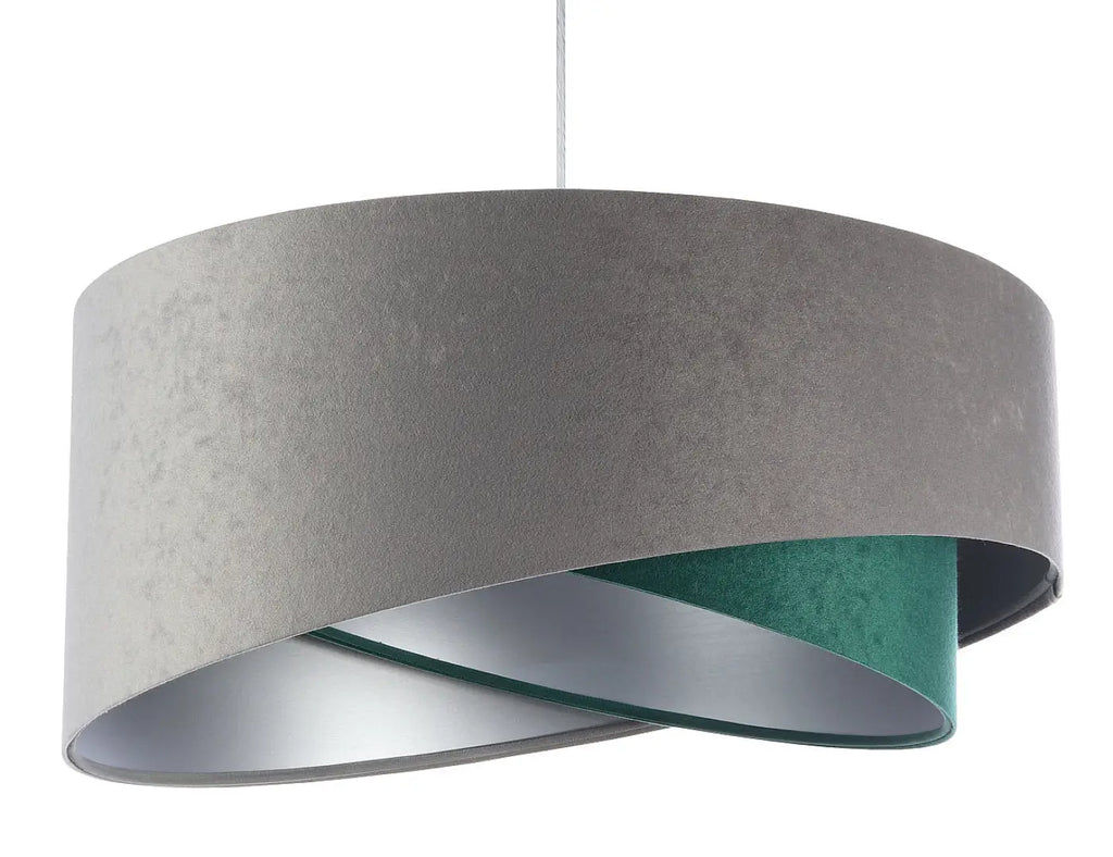 Suspension en tissu gris et vert effet velours, intérieur argenté