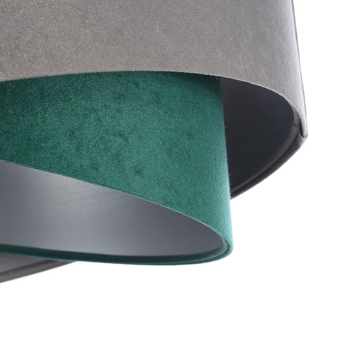 Suspension en tissu gris et vert effet velours, intérieur argenté