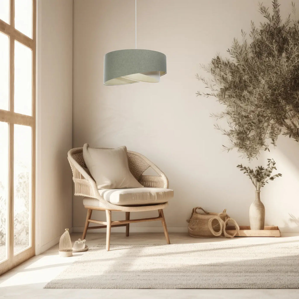 Suspension moderne en tissu gris vert et crème, tailles S à XL