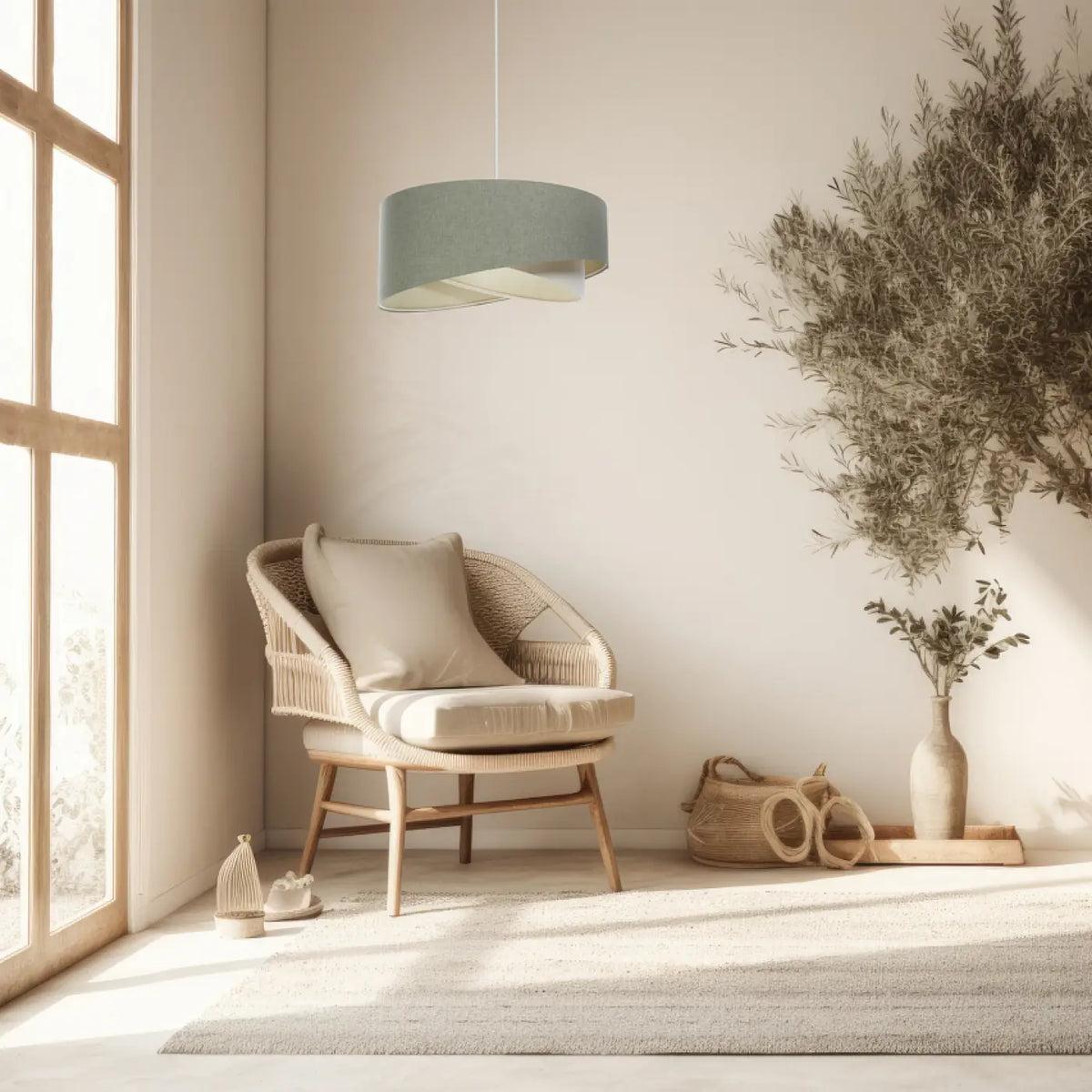 Suspension moderne en tissu gris vert et crème, tailles S à XL