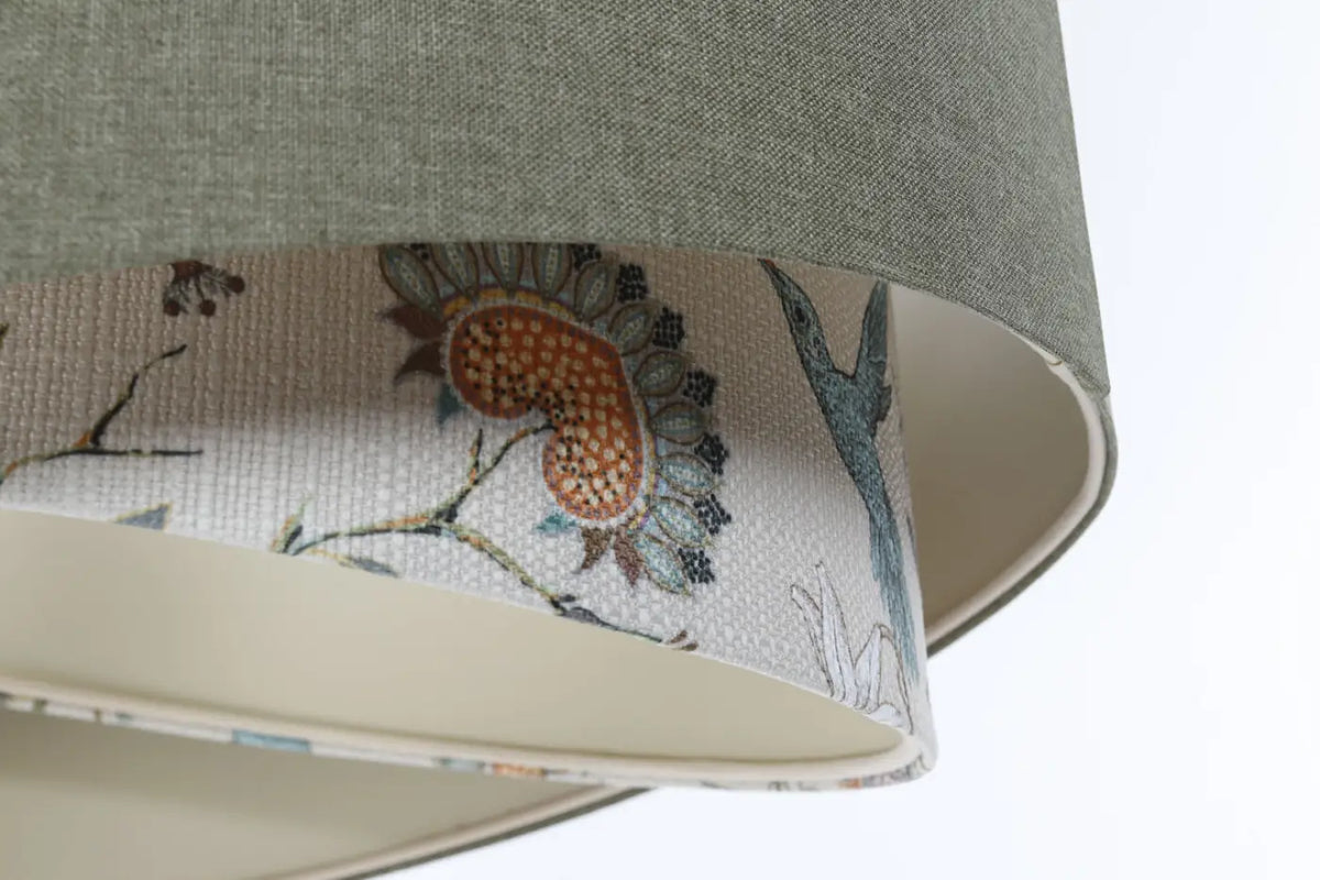 Suspension en tissu gris vert, écru et orange, à motif, S à XL