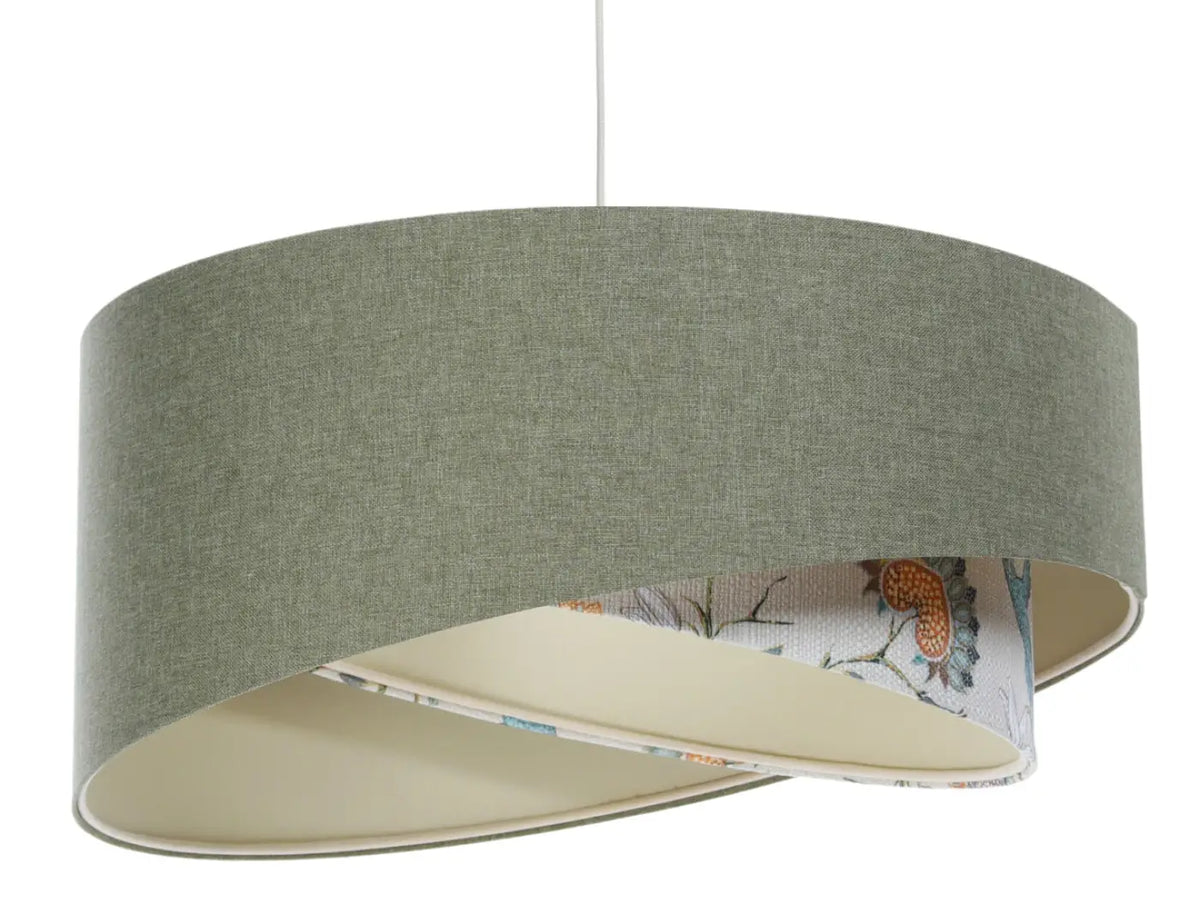 Suspension en tissu gris vert, écru et orange, à motif, S à XL