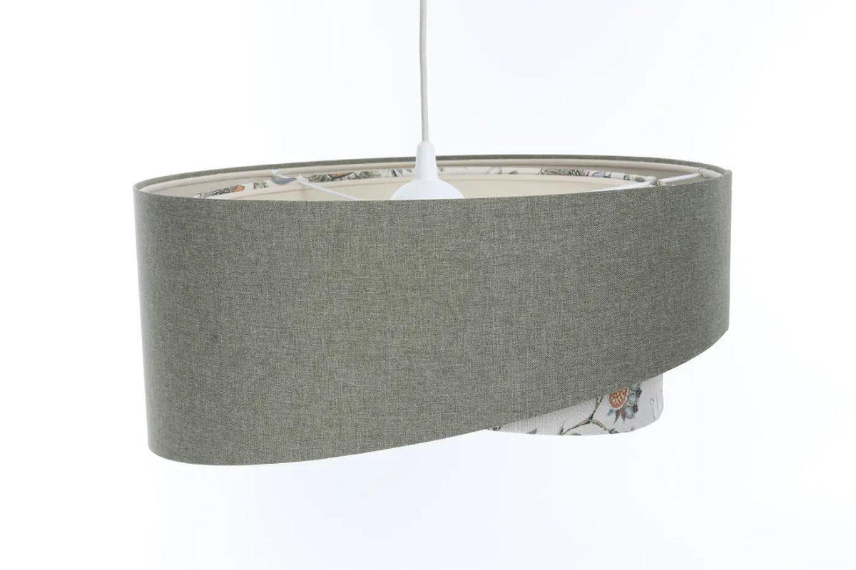 Suspension en tissu gris vert, écru et orange, à motif, S à XL