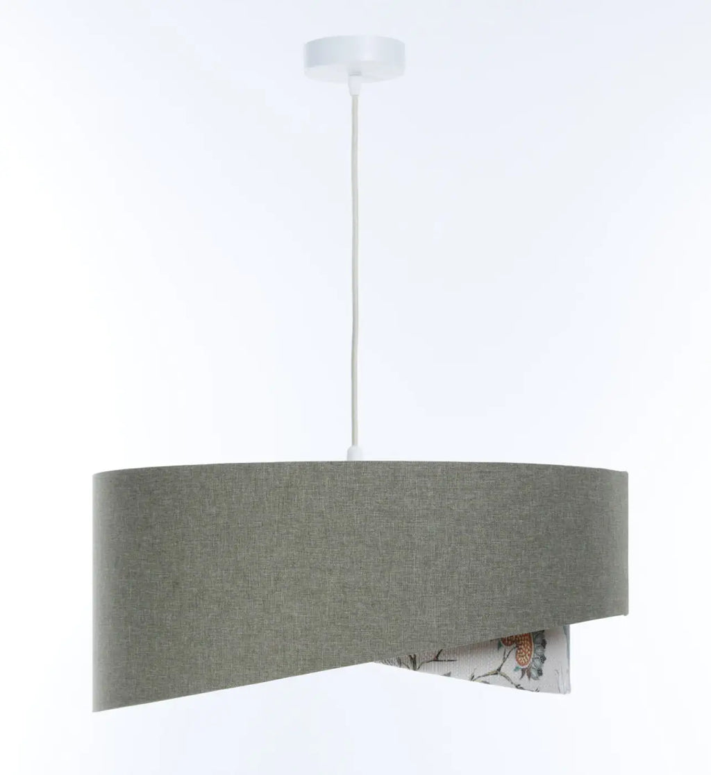 Suspension en tissu gris vert, écru et orange, à motif, S à XL